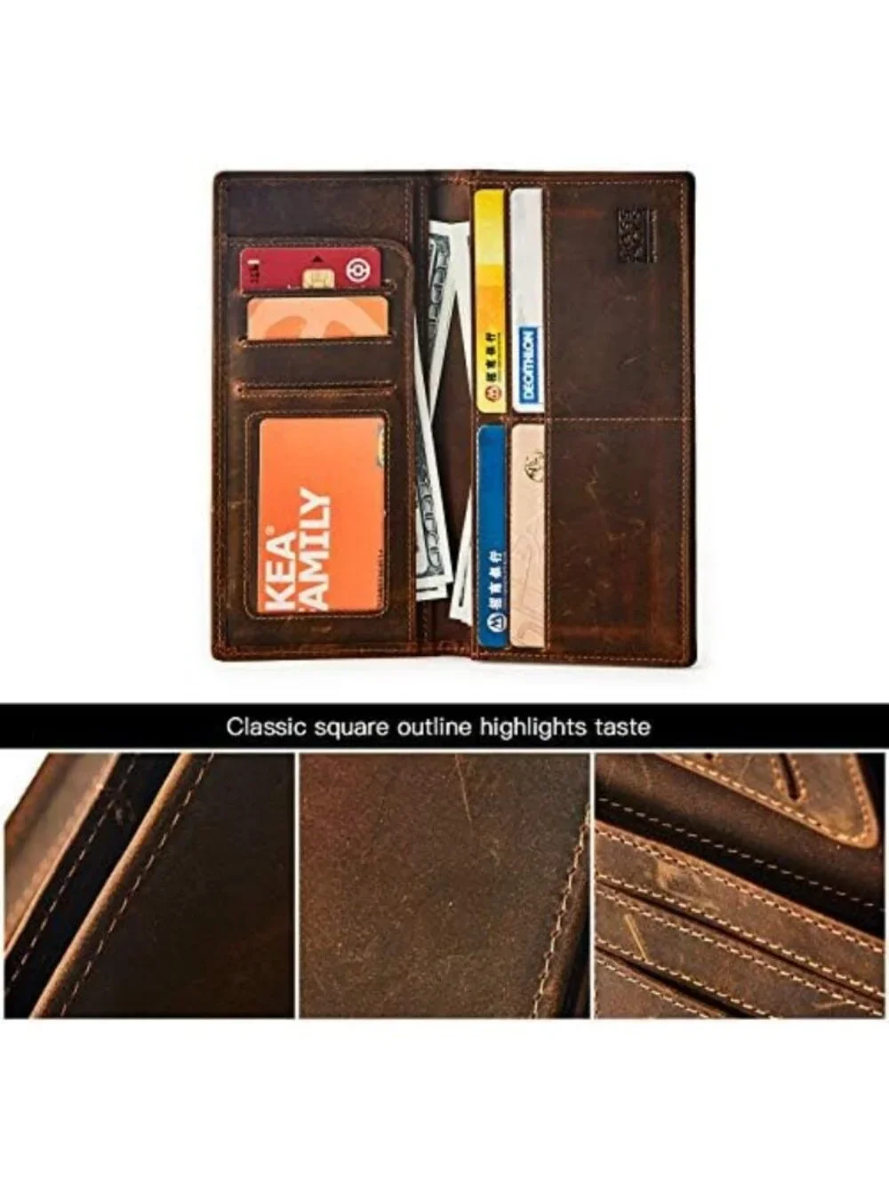 Vintage Genuine Leather Bifold Wallet for Men - Handmade Cowhide, Bills & Cards